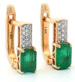 Oorbellen - 14 karaat Geel goud - 1.10ct. tw. Smaragd -