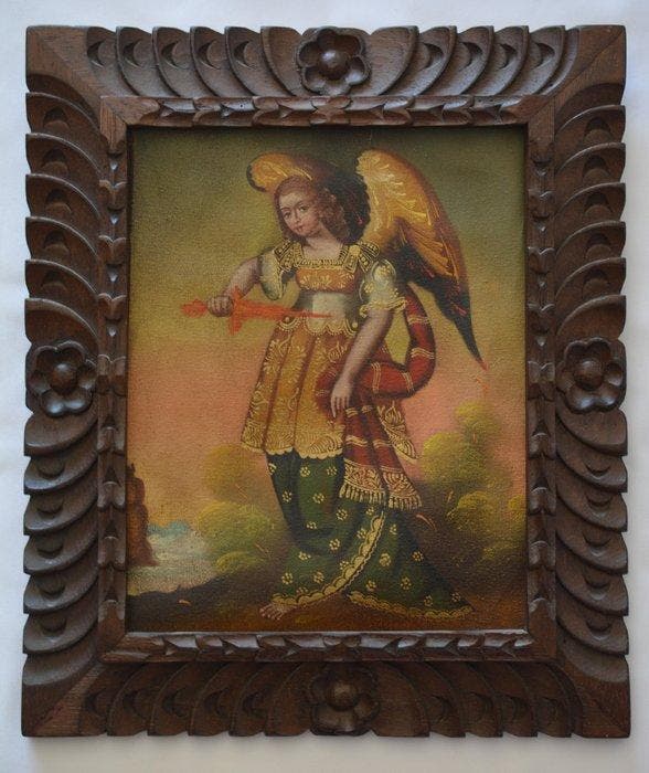 Escuela peruana (XX) - Arcángel Miguel - Escuela Cuzqueña, Antiek en Kunst, Antiek | Boeken en Manuscripten