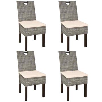 vidaXL Eetkamerstoel 4 st kubu rattan mangohout, Huis en Inrichting, Verzenden, Nieuw
