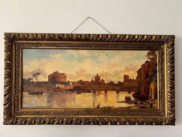 Russische school (XIX) - View of Tiber river and Castel, Antiek en Kunst