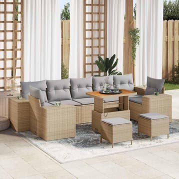 vidaXL Tuinbank Set 10 st 9-Aantal zitplaatsen Beige en, Verzenden, Nieuw