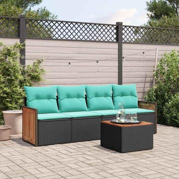 vidaXL 5-delige tuinbankset met kussens van zwart polyrotan, Verzenden, Nieuw