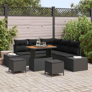 vidaXL Tuinbank Set 8 st Zwart poly rattan, Verzenden, Nieuw