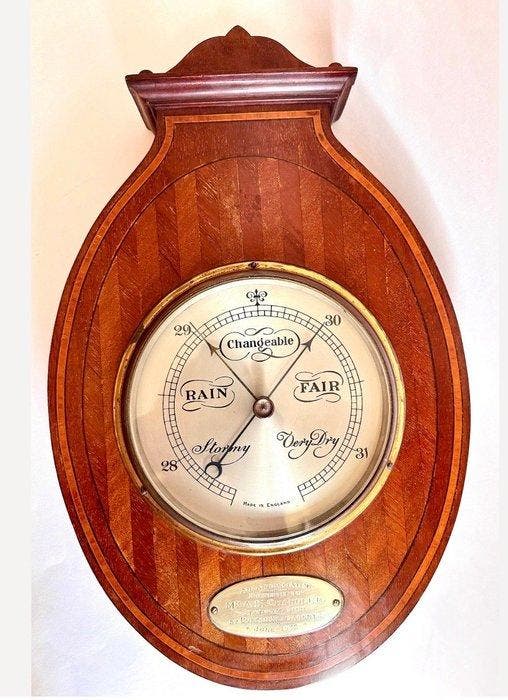 Aneroid barometer - Hout, Antiquités & Art, Curiosités & Brocante