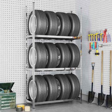 vidaXL Bandenrek 3-laags 110x40x200 cm staal zilverkleurig, Verzenden, Nieuw