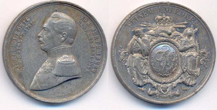 Zinnmedaille auf seinen Tod 1864 Wuerttemberg: Wilhelm I,..., Timbres & Monnaies, Pièces & Médailles, Envoi
