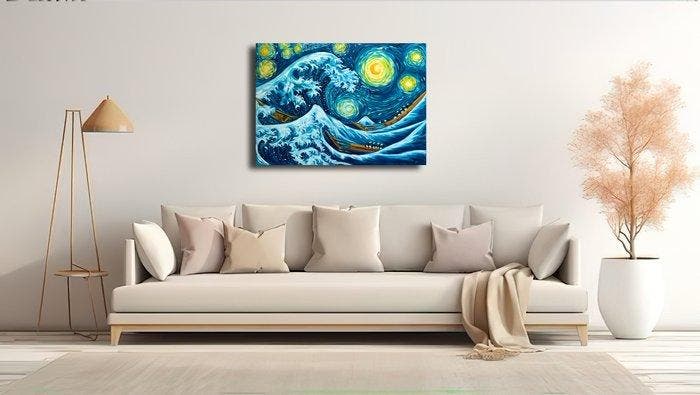 Iris Maria (XX) - La gran ola de Kanagawa y Van Gogh, Antiek en Kunst, Kunst | Schilderijen | Klassiek