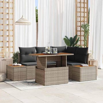 vidaXL Tuinbank Set 5 st Grijs Poly rattan, Verzenden, Nieuw