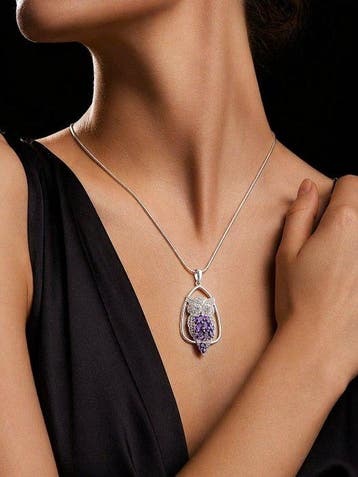 Amethist Uil Ketting – 925 Sterling Zilver Vintage Hanger –