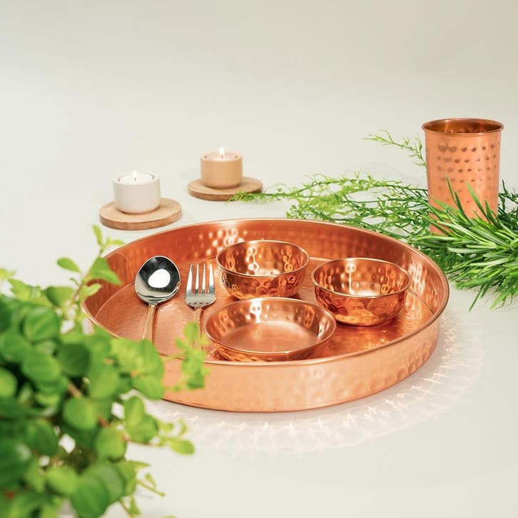 Puur koperen Thali eetgerei set, Sports & Fitness, Produits de santé, Wellness & Bien-être, Enlèvement ou Envoi