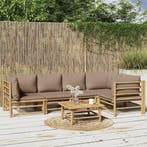 vidaXL 6-delige Loungeset met kussens bamboe taupe, Verzenden, Nieuw, Loungeset