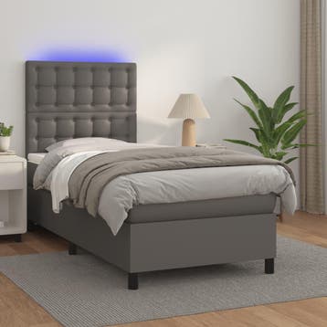 vidaXL Boxspring met matras en LED kunstleer grijs 90x200 cm, Huis en Inrichting, Verzenden, Nieuw