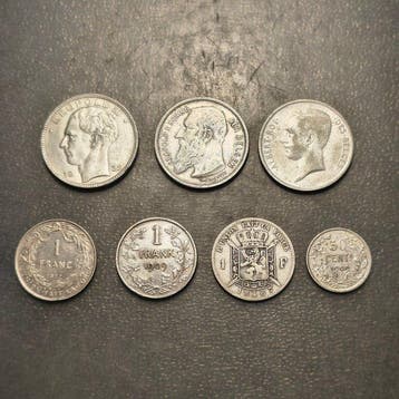 België. Lote de 7 monedas (Zonder minimumprijs), Postzegels en Munten