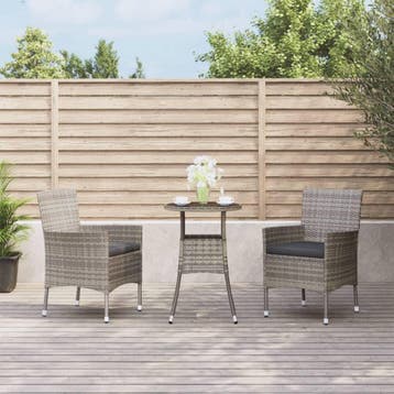 vidaXL 3-delige Bistroset met kussens poly rattan grijs, Verzenden, Nieuw