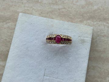 Bague - 18 carats Or jaune Rubis - Diamant, Nieuw