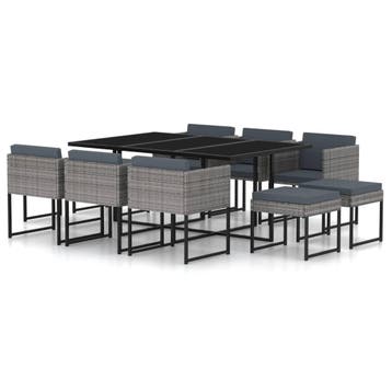 vidaXL 11-delige Tuinset met kussens poly rattan grijs, Verzenden, Nieuw, Tuinset