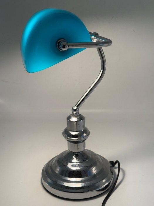 Art Deco bureaulamp – turquoise glazen kap – replica –, Antiek en Kunst, Kunst | Designobjecten