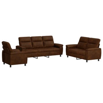 vidaXL bank / zetelstel 3 pcs Bruin Kunst Suède Leer, Huis en Inrichting, Verzenden, Nieuw