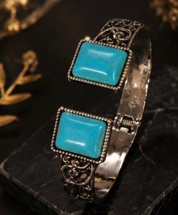 Elegante turquoise manchetarmband met dubbele cabochon –