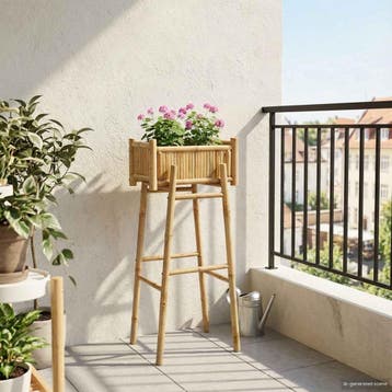 vidaXL Tuin Planter met houder Naturel 50 x 38 x 114 cm, Verzenden