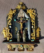 Antiek Altaar - Verguld brons, Zwartgeblakt hout,