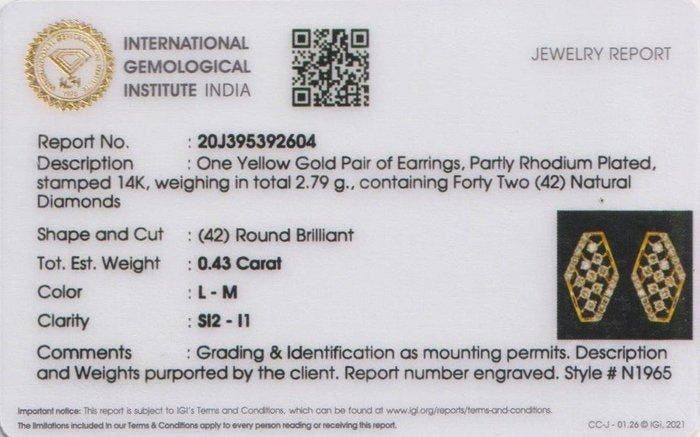 Boucles doreilles cloutées - 14 carats Or jaune - 0.43ct., Handtassen en Accessoires, Antieke sieraden