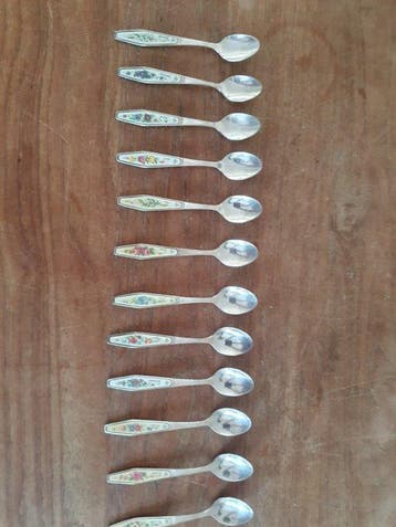 Royal Albert - Cuillère à thé (12) - Métal - Fleurs du mois, Antiquités & Art