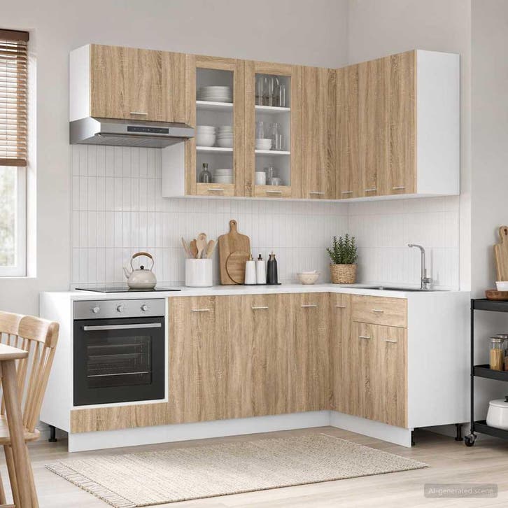 vidaXL Keuken Eenheid LYON 8 pcs Sonoma Eiken Bewerkt hout, Huis en Inrichting, Kasten | Overige, Nieuw, Verzenden