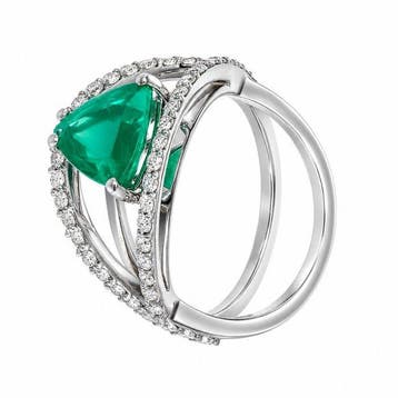 Ring - 18 karaat Witgoud - 2.50ct. tw. Smaragd - Diamant -, Nieuw