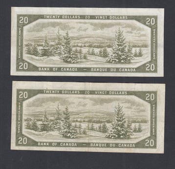 Canada. - 2 x 20 Dollars - 1954 (Sans prix de réserve)