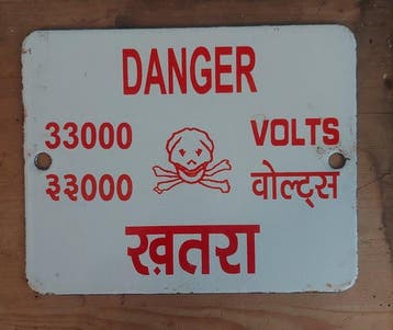 Vintage emaille bord DANGER met schedel , skull - Emaille