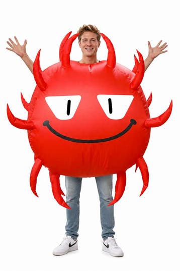 KIMU® Opblaas Kostuum Virus Opblaasbaar Pak Viruspak Mascott, Ophalen of Verzenden