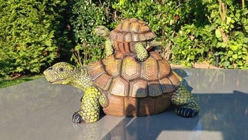 sculptuur, Schildpad met Jong - 17.5 cm - resin