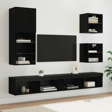 vidaXL TV wand eenheden met LED 5 st Zwart Eiken 100 x 30 x, Huis en Inrichting, Kasten | Dressoirs, Verzenden, Nieuw