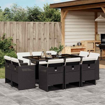 vidaXL 11-delige Tuinset met kussens poly rattan zwart, Verzenden, Nieuw, Tuinset