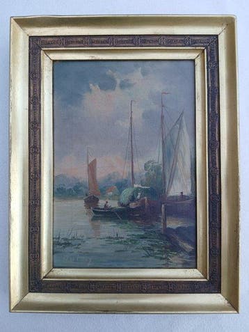Adrien Dutry (XIX-XX) - Voiliers sur la rive