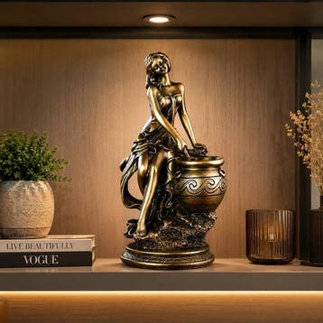 sculptuur, Greek Maiden with Urn Sculpture Antique Copper