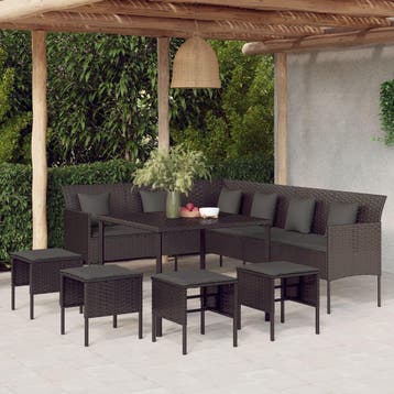 vidaXL 6-delige Tuinset met kussens poly rattan zwart, Verzenden, Nieuw, Tuinset