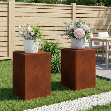 vidaXL Plantenstand 2 pcs Roestkleurig 40 x 40 x 60 cm, Jardin & Terrasse, Verzenden