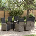 vidaXL Tuin Eettafel Set met kussen 7 pcs Grijs poly rattan, Verzenden, Nieuw