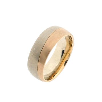 Bicolor gouden gematteerde brede herenring, Handtassen en Accessoires, Ringen, Gebruikt, 19 tot 20, Heer, Ophalen of Verzenden