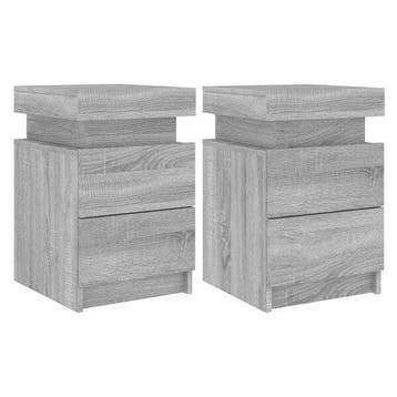 Lot 2 tables de chevet LED chene gris - Retour client -40%, Maison & Meubles, Verzenden