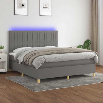 vidaXL Boxspring met matras en LED stof donkergrijs 180x200, Verzenden