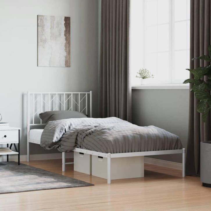 vidaXL Bedframe met hoofdbord metaal wit 90x200 cm, Huis en Inrichting, Slaapkamer | Bedden, Nieuw, Verzenden