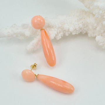 Corail - 18 carats - Or jaune - Boucles doreilles - CORAIL