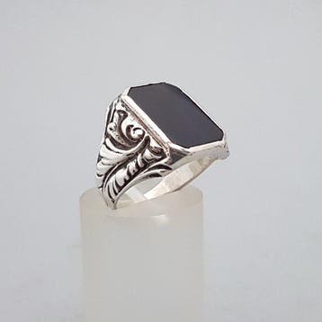 Zilver, Grote Art Deco Zegelring, Onyx - Ring, Antiek en Kunst