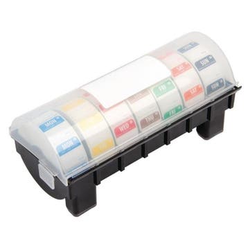 Dispenser 2,5cm inclusief 7 rollen voedseletiketten dag, Verzenden