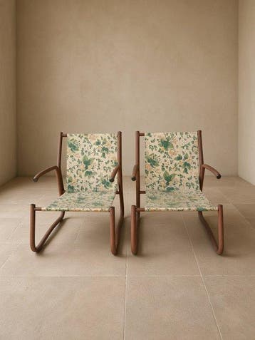 Fauteuil (4) - Paar moderne tubulaire loungestoelen in