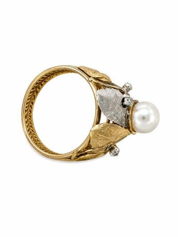 Bague - 18 carats Or jaune, Or blanc Perle - Diamant
