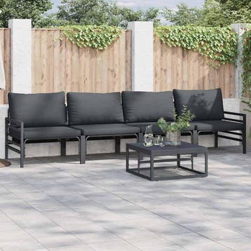 vidaXL Tuinbank Set 4 st Zwart Staal, Tuin en Terras, Verzenden, Nieuw